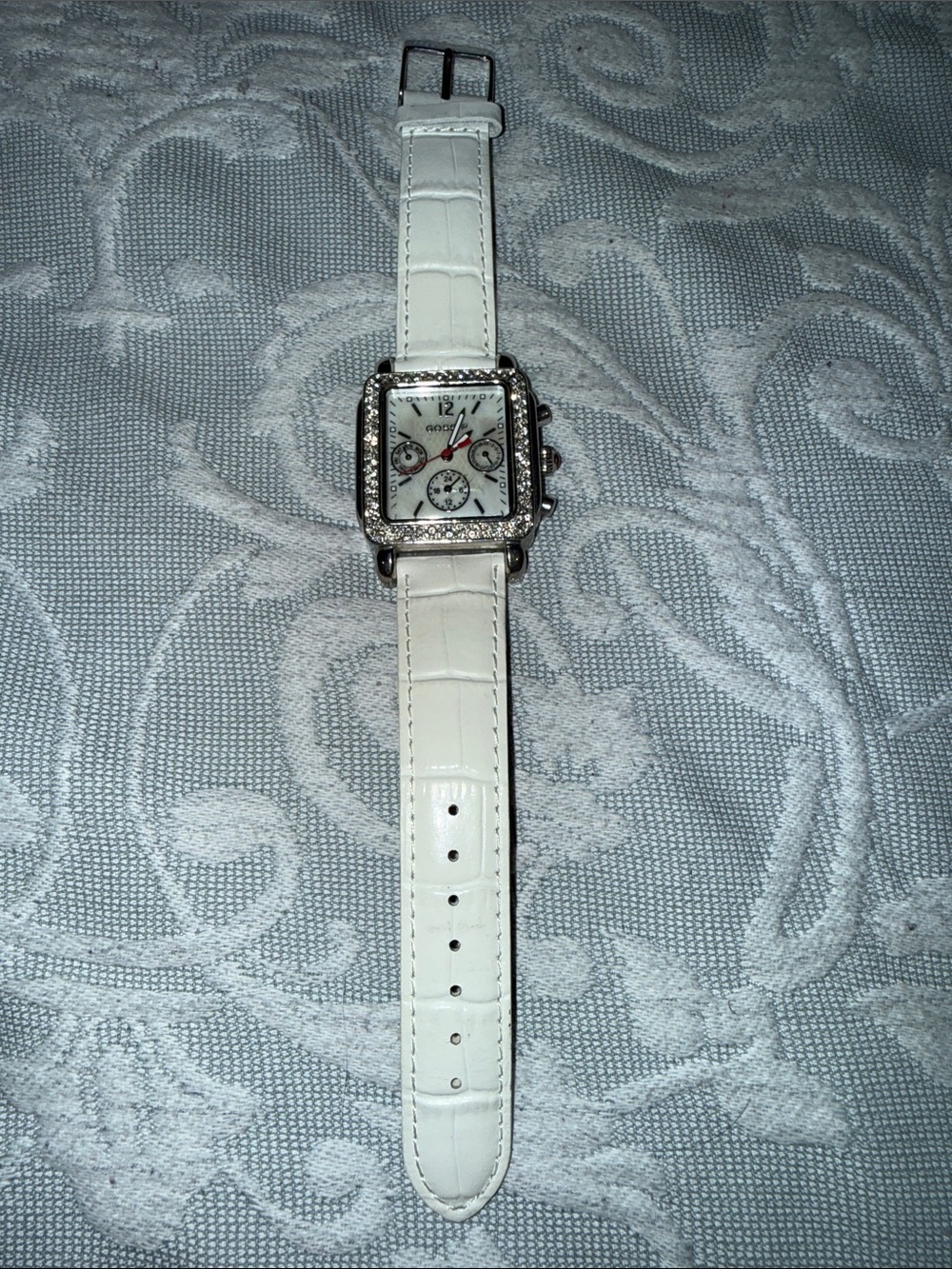 Gossip White Crystal-Trim Square Dial Watch